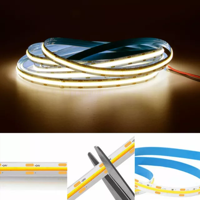 DC12V/24V COB LED Strip Lights 5M 384LEDs/M Seamless TV Cabinet Shelf Lighting