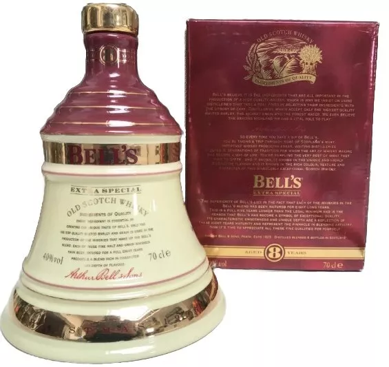 Bells Wade Porcelain Old Scotch Whiskey Christmas 1996 Bell Decanter Empty & Box 2