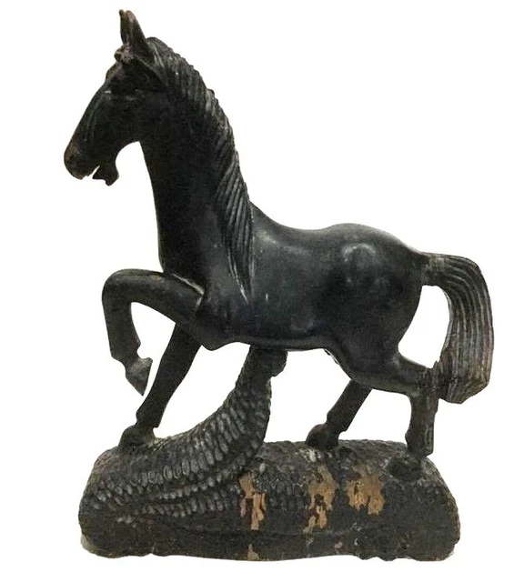 Antique Burmese Mandalay Lacquer Wooden Standing Horse Handcarved