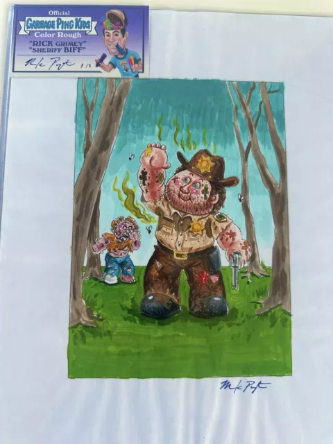 Rare 1/1 WALKING DEAD Color Rough Art from 2014 Garbage Pail Kids Series 2 #93ab