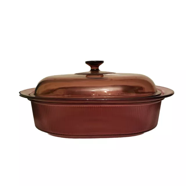 Corning Cranberry Visions 4L 4 Qt Oval Casserole Roaster V-34-B Pyrex Lid V-34-C