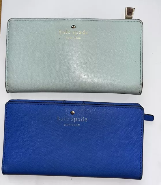 2 piece LOT Kate Spade Cobble Hill Stacy & Spencer Bi-fold Wallets Blue & Mint