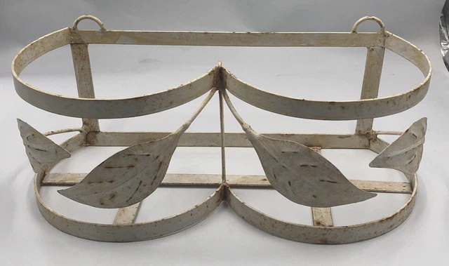 Vintage Metal Cast Iron Double Metal Fliwer Pot Holder Hanging Stand Leaves