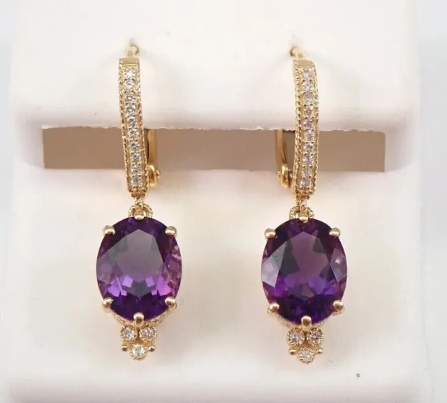 3.0 Ct Round Cut Lab Created Amethyst Drop/Dangle Earrings Yellow Gold Plated