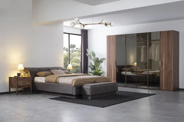 Chambre à Coucher Set Meuble Lit 2x Table de Chevet Penderie Complet 4tlg