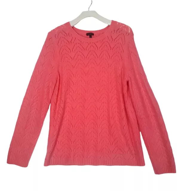 TALBOTS Womens Pointelle Sweater SZ XL Open Knit Pink Pullover Long Sleeves