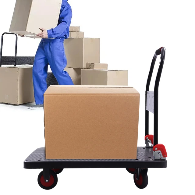 Carrello magazzino carrello con staffa scorrevole carrello piattaforma con maniglia 400 kg carico nero