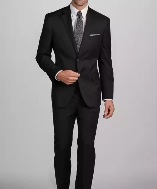 2022 JOS A BANK *SIGNATURE COLLECTION* Black Subtle Stripe Full Suit 44L Wool