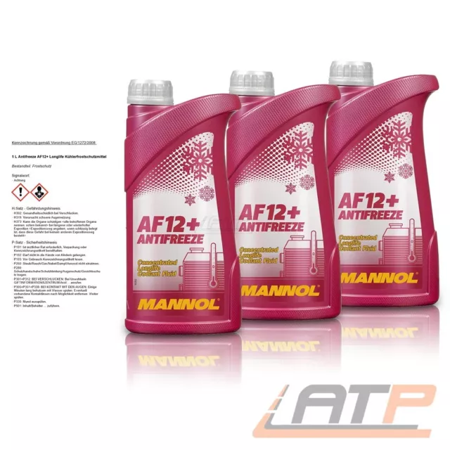 MANNOL 3x 1 L LITER ANTIFREEZE AF12+ LONGLIFE KÜHLERFROSTSCHUTZMITTEL ROT