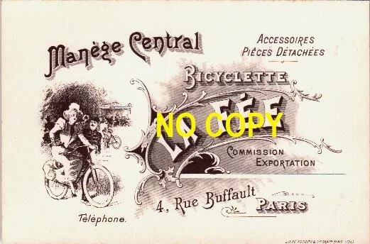 Belle Carte de visite LA FEE Bicyclette MANEGE CENTRAL - PARIS rue Buffault 75
