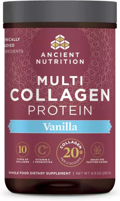 Ancient Nutrition Hydrolyzed Collagen Peptides Powder with Probiotics, Vanilla M