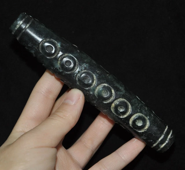 5'' Hongshan Culture meteorite iron carved Feng Shui yu Cong statue pendant