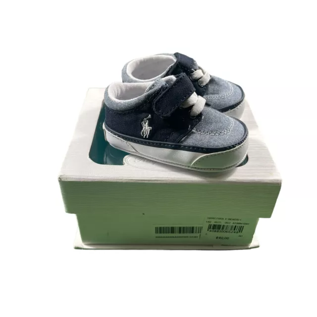 New In Box Polo Ralph Lauren Infant Faxon II EZ Shoes  Sneakers Blue/White Sz 0