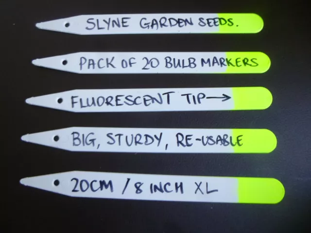 20x Extra Large Stick Plant Labels 8" 20 cm Hi Vis Bulb Markers SLYNE GARDEN