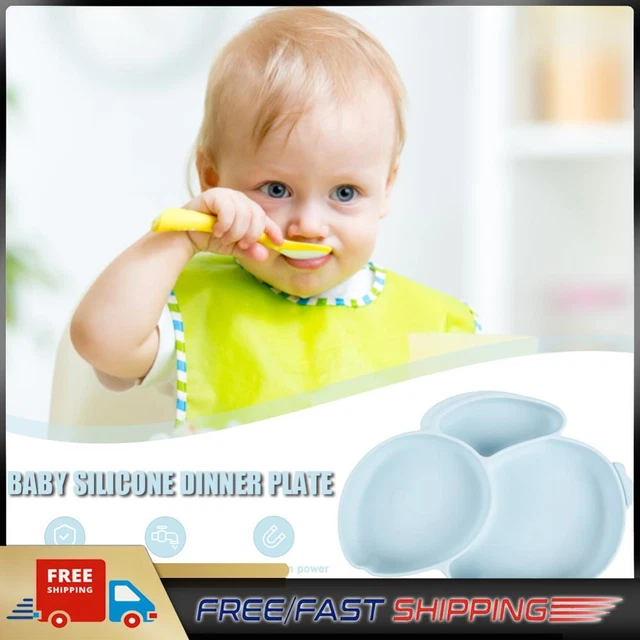 Cartoon Children Dishes Silicone Baby Feeding Dishes Baby Cutlery (Light Blue)