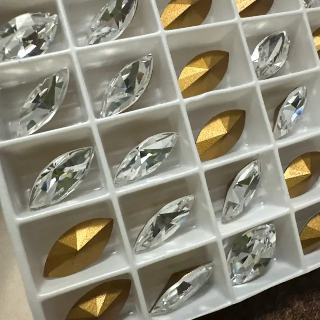 46 Vintage Swarovski (15 x 7 mm) Crystal Clear 4200 Crystal Jewels Gold Foiled