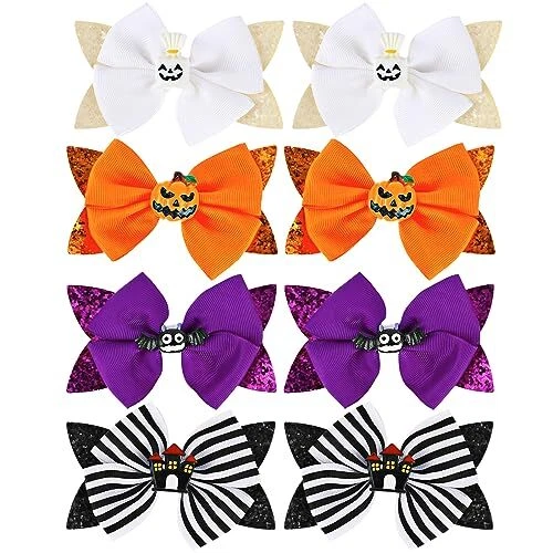 Halloween Cartoon Hair Clips, 8PCS Halloween Hair Accessories Glitter B