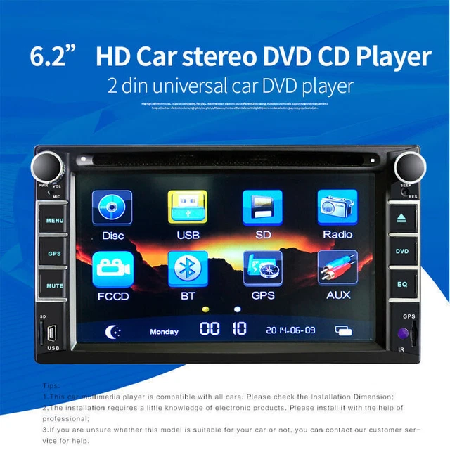 6.2" 2 Din Touch Screen Car Stereo Radio CD DVD Player AM/FM GPS Bluetooth USB