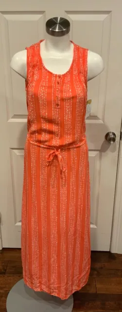 Ella Moss Orange & White Dash Striped Henley Maxi Dress, Size XS