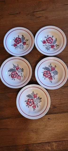 5 Assiettes Creuses en Faïence de Sarreguemines Décor Champenois