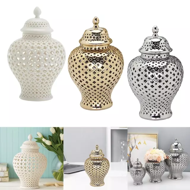 Modern Ceramic Ginger Jar Storage Decor Handicraft with Lid Display Lattice