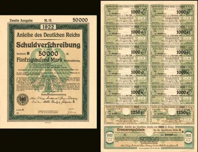 Anleihe des Deutfchen Reichs Schuldverfchreibung - 50,000 German Mark Bond (Unca