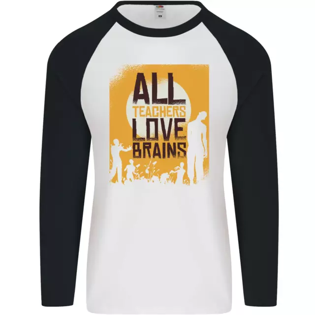 Zombie Insegnante Love Cervelli Halloween Divertente Uomo L/S Baseball T-Shirt