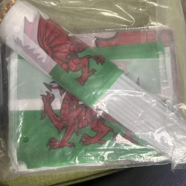 Large Welsh Flag With Bunting And Small Flags