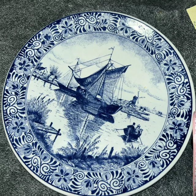 Delft blauw Dutch blue plate - hand painted - vintage - 30 cm diameter