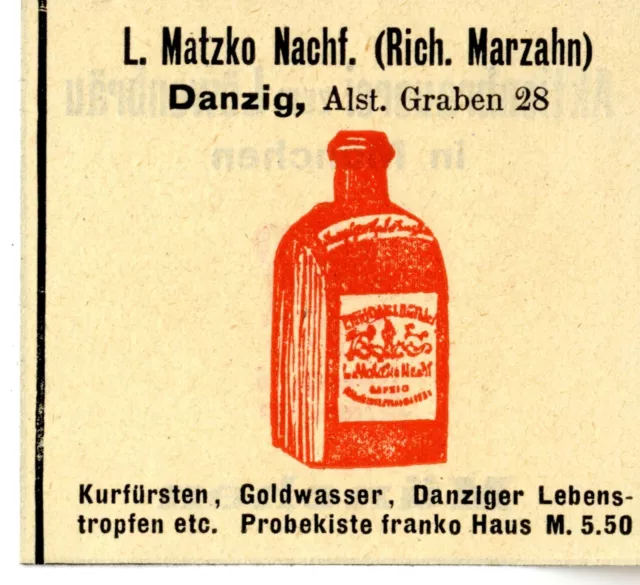 L.Matzko Nachf. Danzig GOLDWASSER DANZIGER LEBENSTROPFEN Trademark 1908