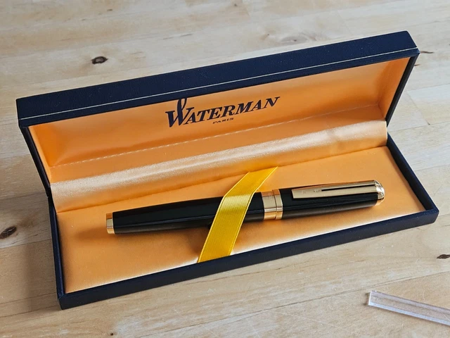 Stylo Plume Waterman Strong Man - Résine Noir Et Or - Plume En Or, Recharge Incluse