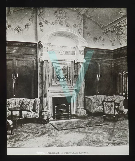 Antique Glass Magic Lantern Slide - Rms Lusitania First Class Lounge