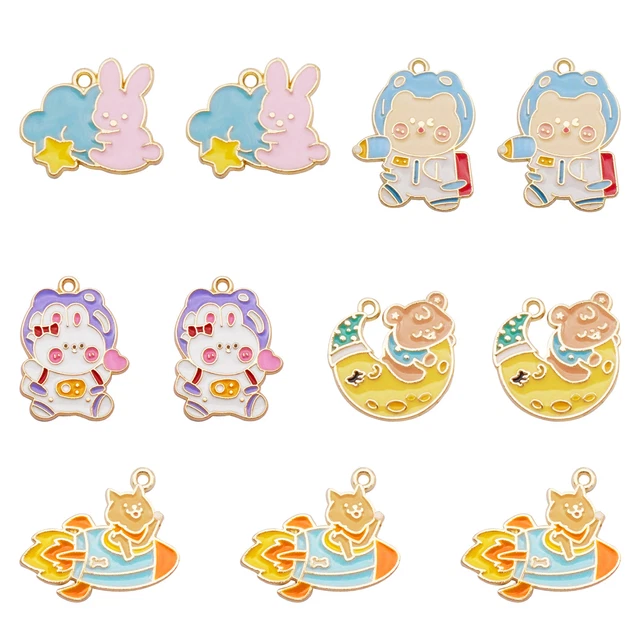 10 Stück Gemischt Emaille Kawaii Tier Charm Bär Kaninchen Anhänger Ohrring DIY