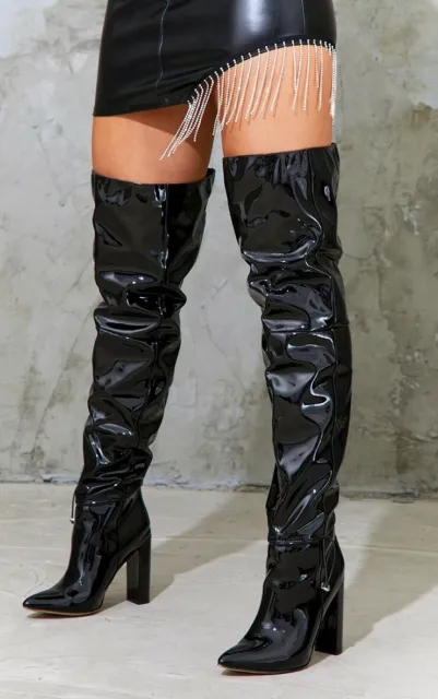 BOTTES DE NUIT CLUBBING BREVETÉES NOIRES PU PVC SUR GENOU OTK CUISSE CLUBBING neuves dans leur boîte 3