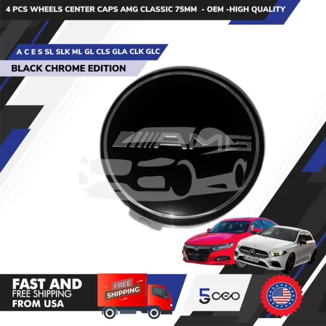 4 Pcs Wheels Center Caps Amg Mercedes Benz Black 75Mm - Oem - Edition Limit Amg2