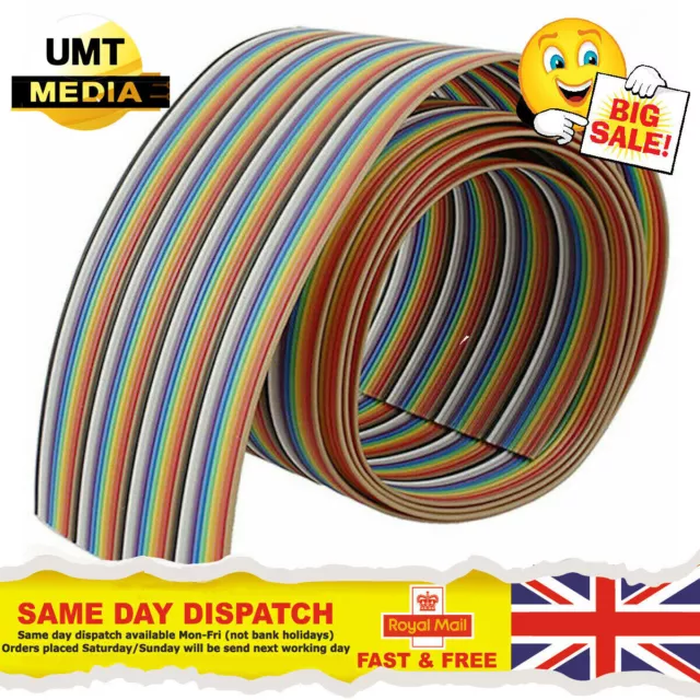 10 14 16 20 26 30 34 40 Way Multi Coloured Flat Ribbon Cable Wire 28AWG