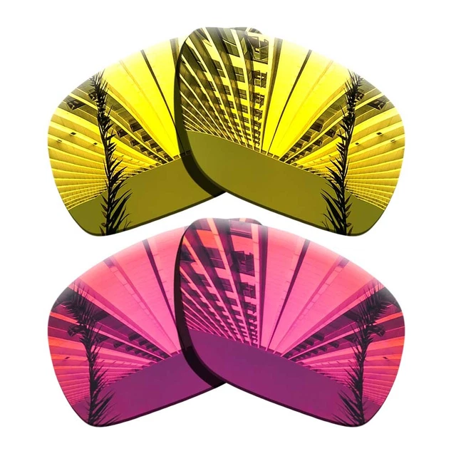 2 Pairs Polarized Lenses Replacement For-Oakley Dispatch 1-Golden+Fuchsia Red