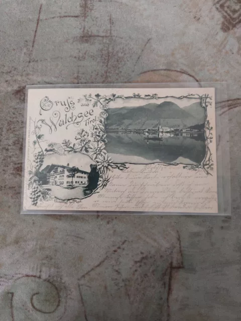 AK Gruß aus Walchsee Tirol Gasthof und Post beschrieben mit Stempel und Marke