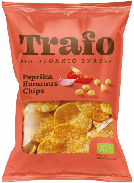 KICHERERBSENCHIPS MIT PAPLIKA- UND KNOBLAUCHGESCHMACK, BIO 75 g - TRAFO