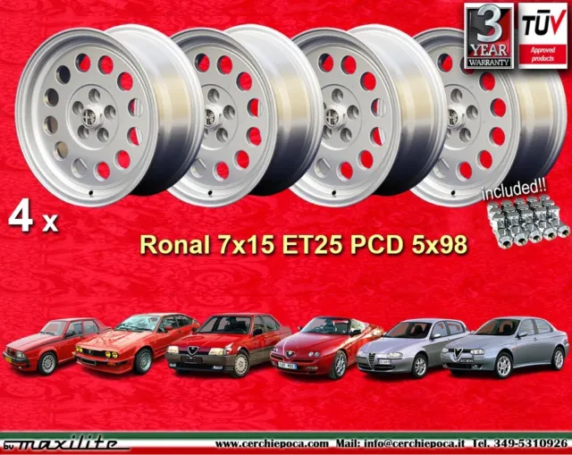 4 Cerchi+Dadi Alfa Romeo Ronal A1 7x15 5x98 Alfetta GTV 75 155 164 wheels+nuts