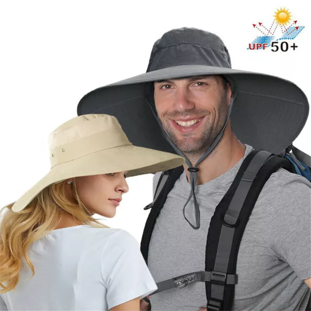 Men Women Large Wide Brim Sun Hat Bucket Cap Summer Hiking Fishing UV Protection