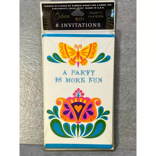 Vtg Gibson Party Invitations w/Envelopes Floral Butterfly Retro 70's Flower Powe