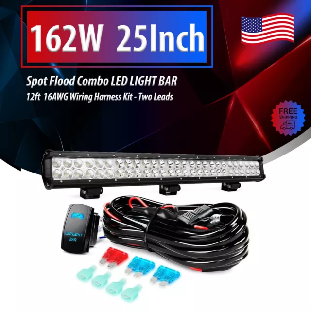 Dual Row 25INCH LED Light Bar 162W Driving Offroad Flood Spot Combo Beam PK 30"