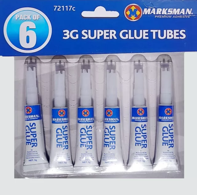 New 6 Pack SUPER GLUE Strong Bond Adhesive Plastic Glass Wood Rubber Metal 3g