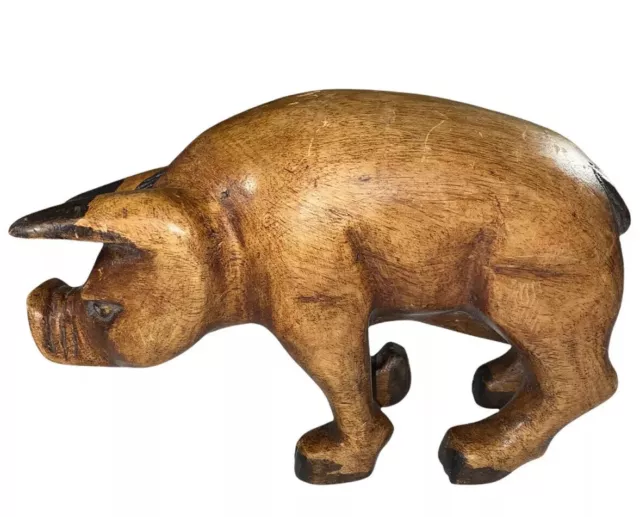 Vtg Hand Carved Wood Pig Hog Boar Figure Folk Art Animal Arkansas Razorback 11x7