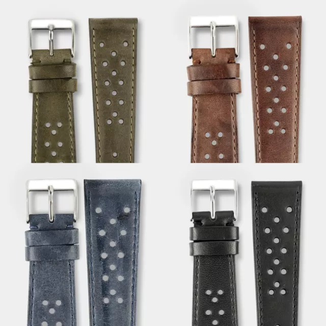 Genuine Leather Perforated Racing Rally Watch Strap Band Handmade in Italy