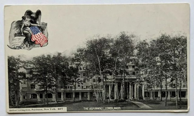 1900s Apsinwall Hotel Lenox Massachusetts Postcard Lady Liberty Eagle Flag Vtg
