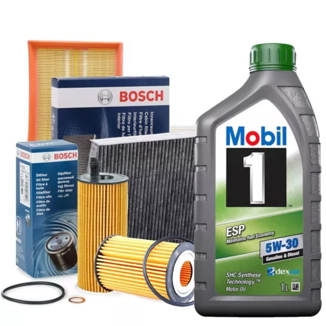 Kit Tagliando Bosch Mercedes Classe C W204 + 6Lt Olio Mobil 1 5W30