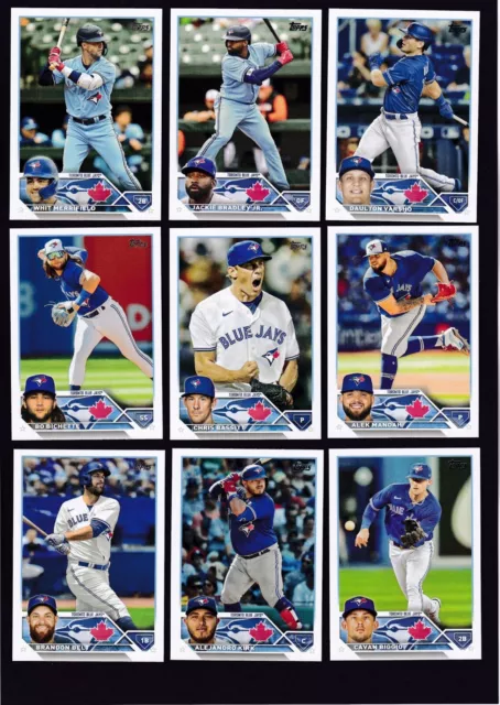 Juego de equipo de los Azulejos de Toronto (27 tarjetas) 2023 Topps serie 1 y serie 2 y actualización