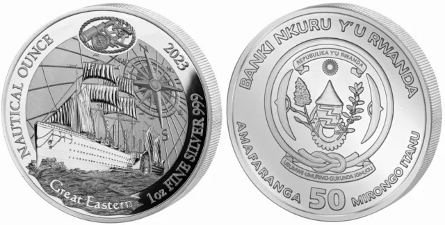 Ruanda 2023 Silber Great Eastern 1 oz PP Proof nautische Unze Rwanda RAR 0.999